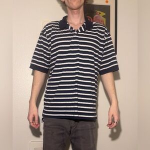 Nike Tiger Woods Navy and White Horizontal Stripe Polo